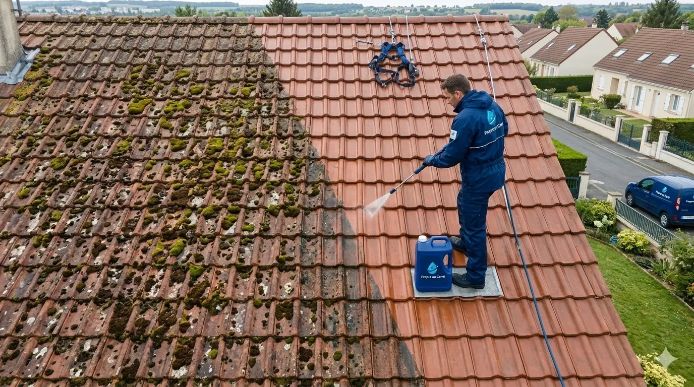 Nettoyage et démoussage de toiture à Rennes, traitement hydrofuge tuiles et ardoises, Propre au Carré
