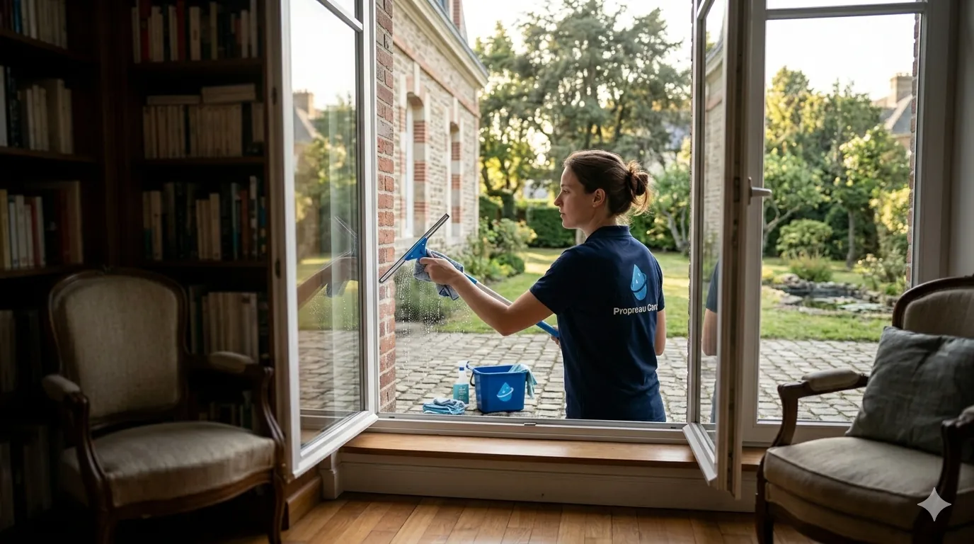 Nettoyage vitres à Rennes sans traces, baies vitrées et velux, technique pur et sec, Propre au Carré